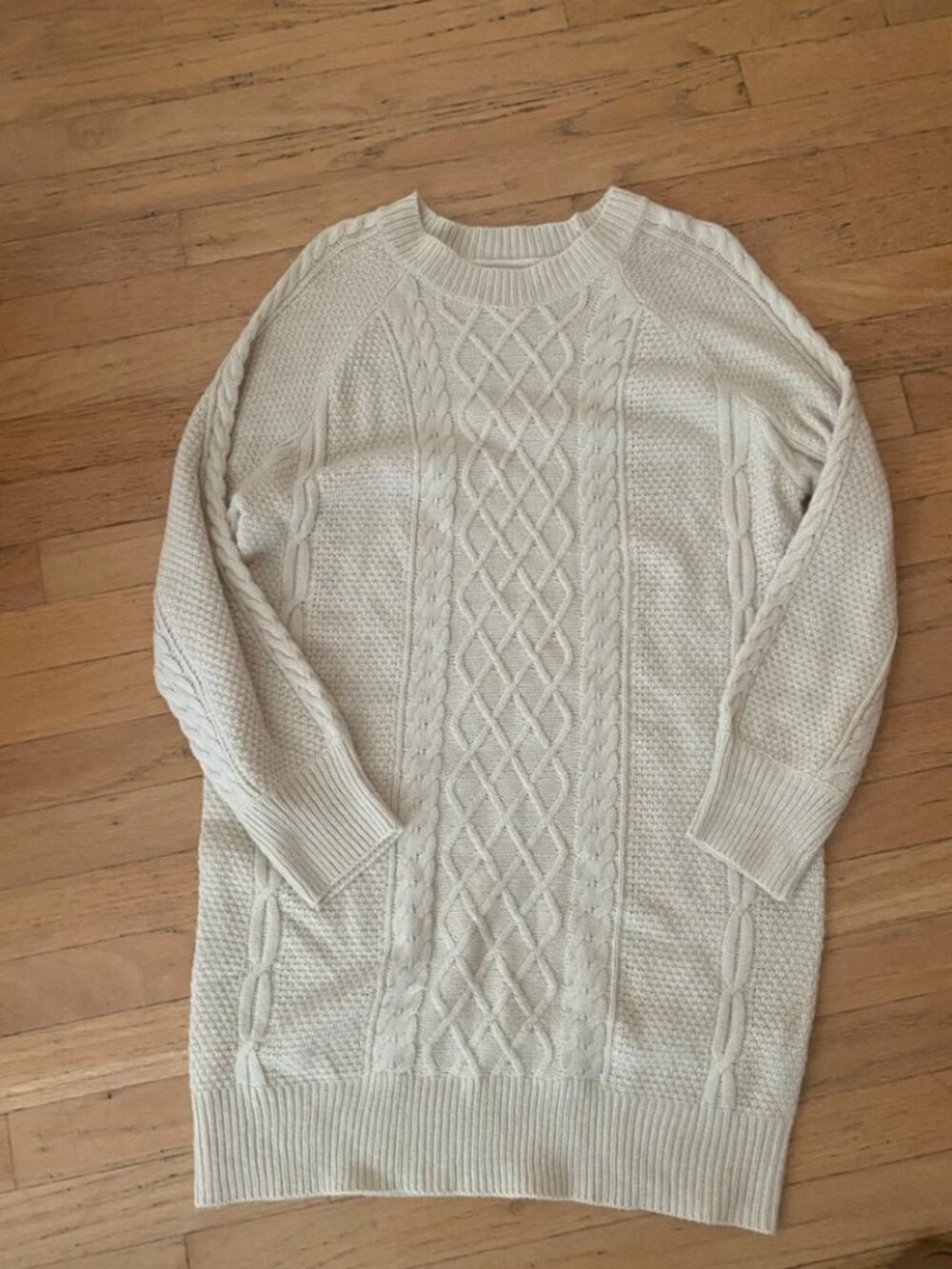 SHEIN Cream Cable Knit Sweater Dress